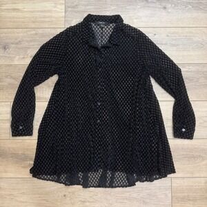 Jason Black Sheer Velvet Burnout Relaxed Fit Button Up Top Beach Coverup Small